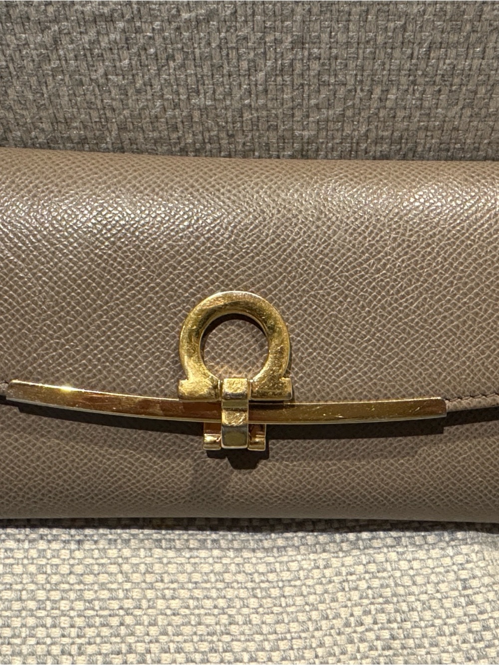 Salvatore Ferragamo Taupe Leather Wallet with Gold Hardware